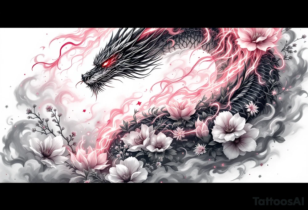 legendary dragon scene with energy aura flowers power effects tattoo idea