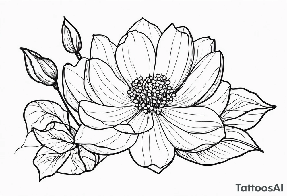 Thin line small lotus dogwood lily of the valley and peony wildflower tattoo idea