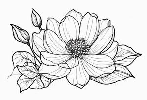 Thin line small lotus dogwood lily of the valley and peony wildflower tattoo idea