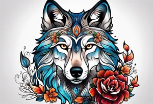 Wolf céleste, flower tattoo idea