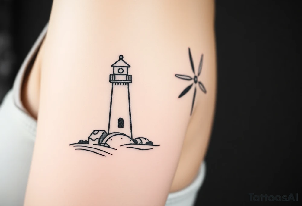 Combine Left sideof lighthouse with right side of farm windmill. Simple lines minimalist slightly offset tattoo idea