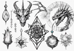 Dragon spiral spiderweb shattered chalices jewels, unicorn horn and a spider tattoo idea