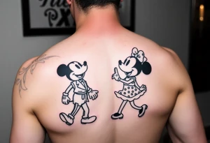 motiv: michael jackson, mickey und minnie mouse
pose: moonwalk
stil: realistic tattoo idea