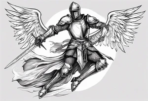 A Winged Paladin Knight in mid-air with his sword about to attack. tattoo idea