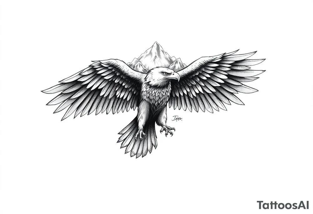 majestic eagle spreading wings against mountain peaks tattoo idea