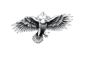majestic eagle spreading wings against mountain peaks tattoo idea
