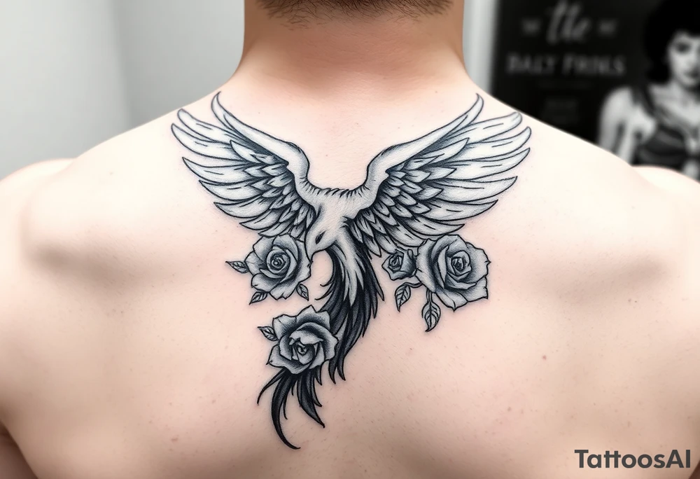 Phenix with a tail of roses tattoo idea