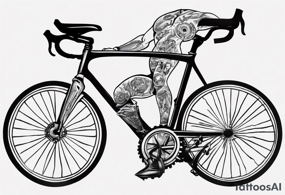 BMC road bicycle on a mountain sitting on a dumbbell tattoo idea