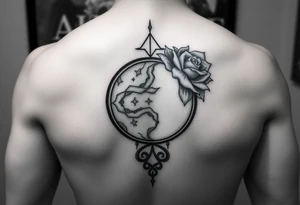 Search Lilith royalty symbol on Google and use that one together with a rose around the top half of the symbol moon and add a loose knot tattoo idea