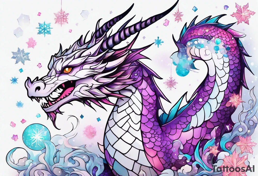 Constellation, kawaii dragon, snowflake tattoo idea