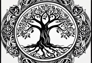 A Tree of Life in a circular design. The Dates 12.02.1985 and 21.02.1987 should be part of the tattoo, too. tattoo idea