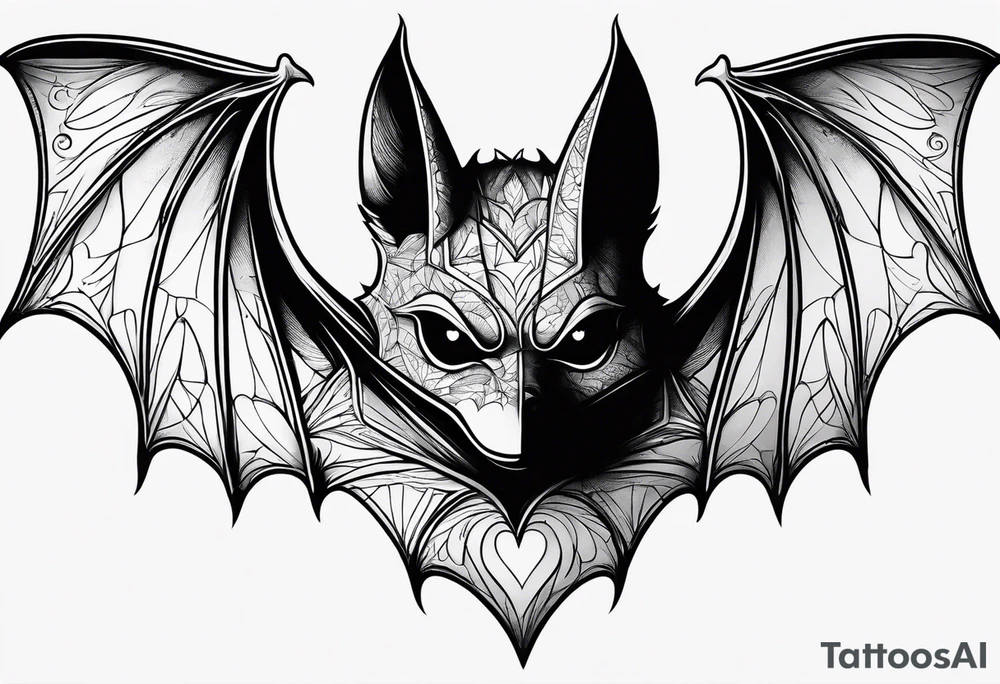 minimal detail, bat with hearts, simple tattoo idea