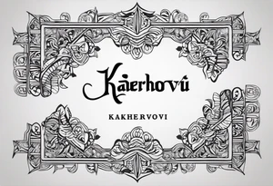 Design a tattoo featuring the name 'Kaherovi' rendered in a Sanskrit-inspired English font. tattoo idea