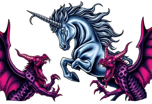 Dark unicorn evil and angry fighting with demons tattoo idea