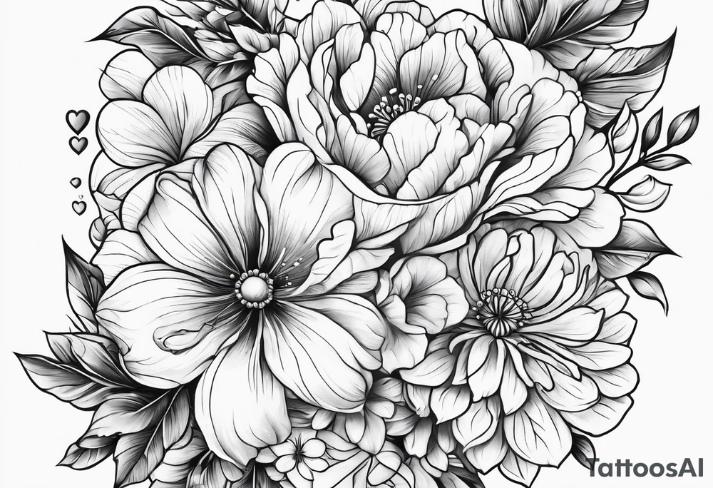 Flowers and hearts tattoo idea