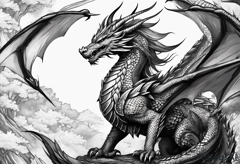 beautiful warrior woman wearing dragon armor and a dragon flying tattoo idea