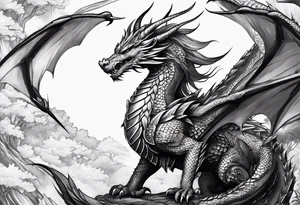 beautiful warrior woman wearing dragon armor and a dragon flying tattoo idea