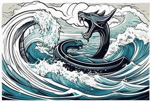 thor fighting sea serpent in the ocean during a hurricane tattoo idea