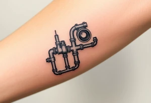 extremely detailed system of plumbing pipes vertical ending with a fade off tattoo idea
