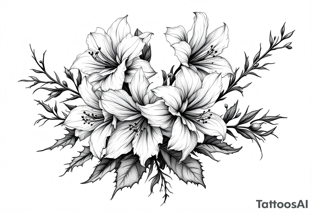 narcissus flowers, holly and jonquil flowers tattoo idea