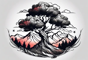 mountain with tree of life tattoo idea
