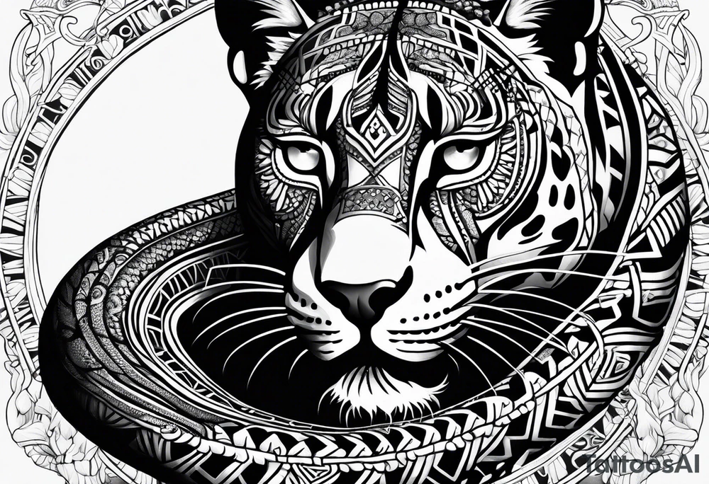 aztec black jaguar with snake tattoo idea