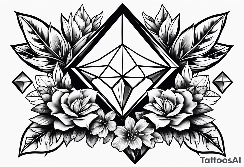 Big diamonds and flowers more diamonds tattoo idea