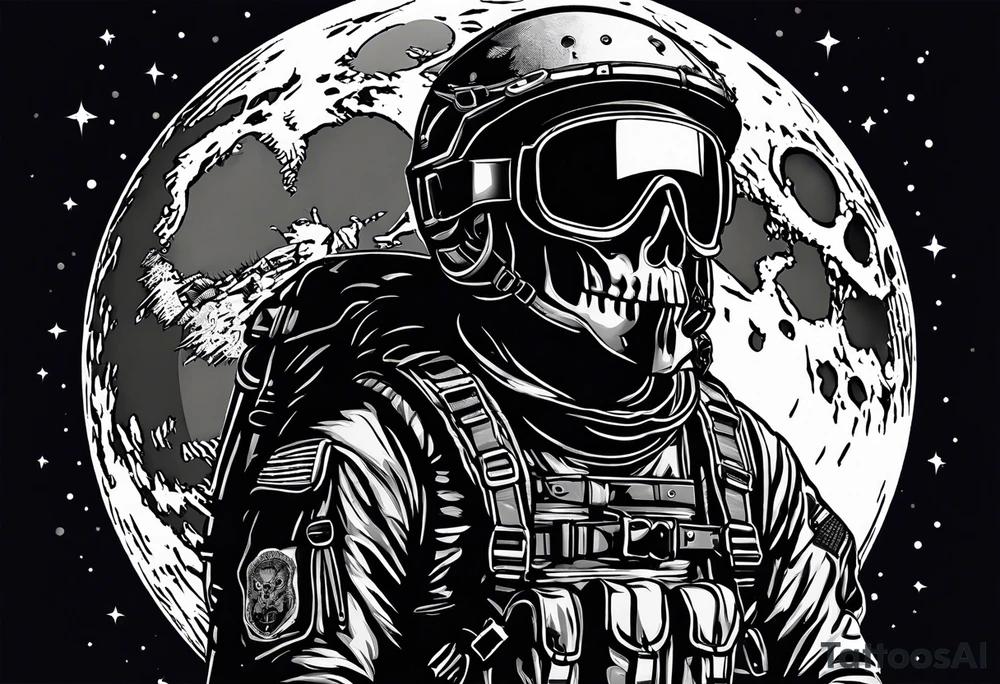 Parachutist in front of a full moon. The moon looks like a skull tattoo idea