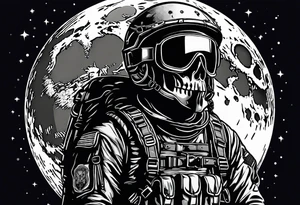 Parachutist in front of a full moon. The moon looks like a skull tattoo idea