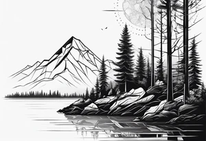Wald silhouette mit geometric Muster im Hintergrund tattoo idea