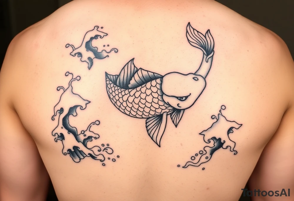 traditional koi fish swimming upstream through turbulent waves tattoo idea