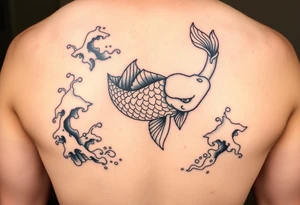 traditional koi fish swimming upstream through turbulent waves tattoo idea