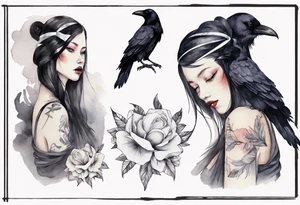raven wearing a white ribbon bracelet tattoo idea