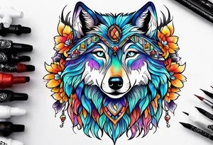 Hippie wolf tattoo idea