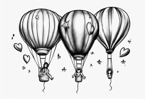 Hot water balloon with star and heart balloons and girl inside the balloon tattoo idea