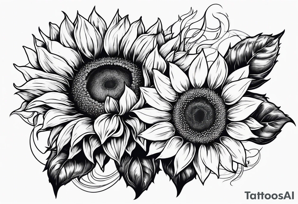 Multiple species of sunflowers outline tattoo idea