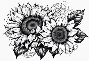Multiple species of sunflowers outline tattoo idea