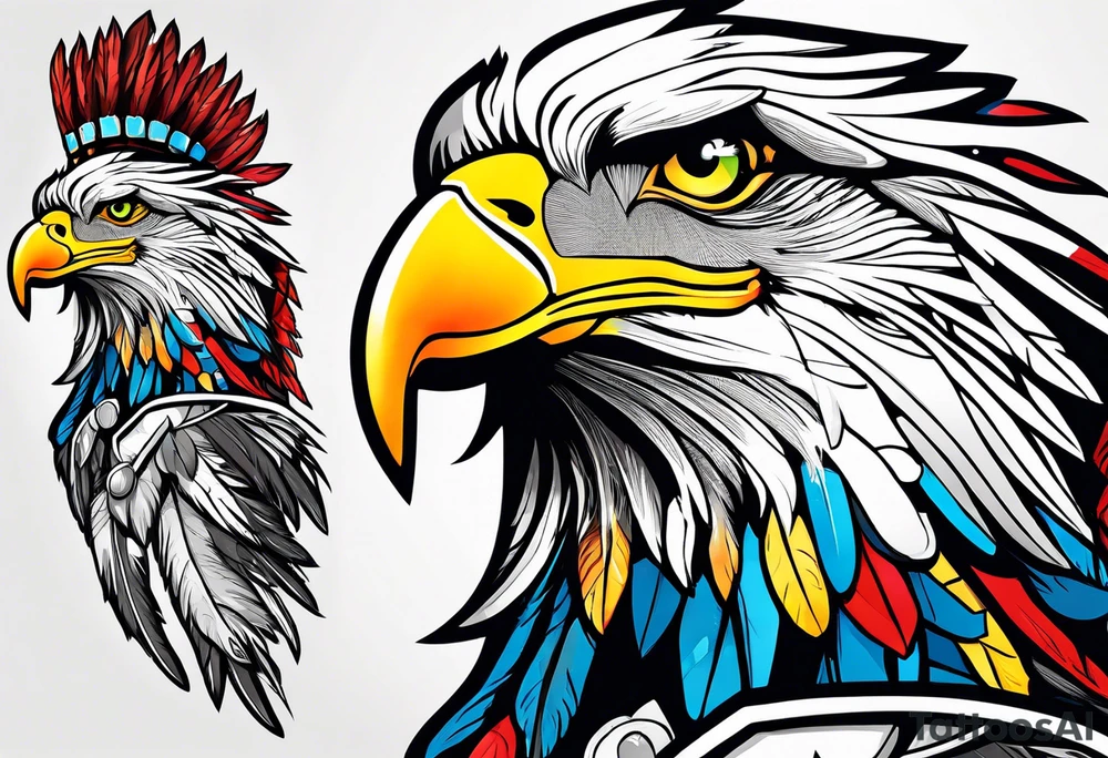 Eagle with native war bonnet tattoo idea