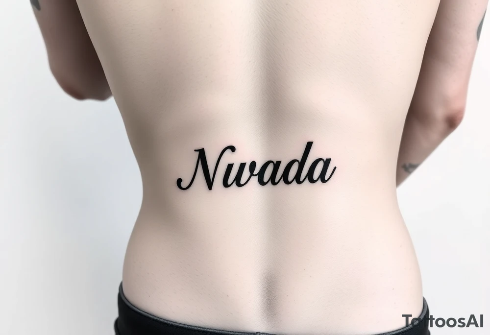a woman's waist with the word "Nwada" written on her waist make her sit on the bed tattoo idea