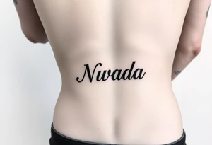 a woman's waist with the word "Nwada" written on her waist make her sit on the bed tattoo idea