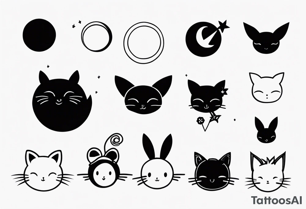 I would like various tattoo sketches. they must represent the friendship between two girls who like naps, kuromi and my melody and a song entitled "luna". tattoo idea