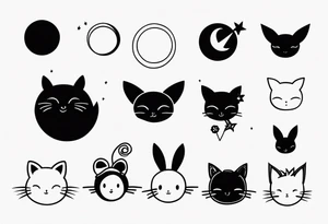 I would like various tattoo sketches. they must represent the friendship between two girls who like naps, kuromi and my melody and a song entitled "luna". tattoo idea