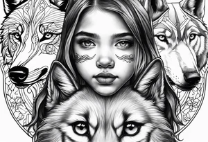 Half girl toddler face half wolf face tattoo idea