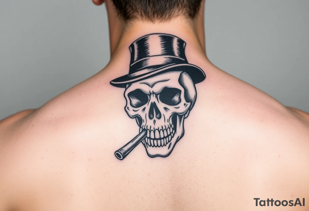 skull with top-hat and cigar in his mouth. tattoo idea