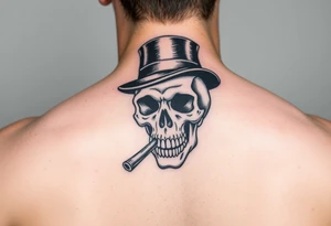 skull with top-hat and cigar in his mouth. tattoo idea