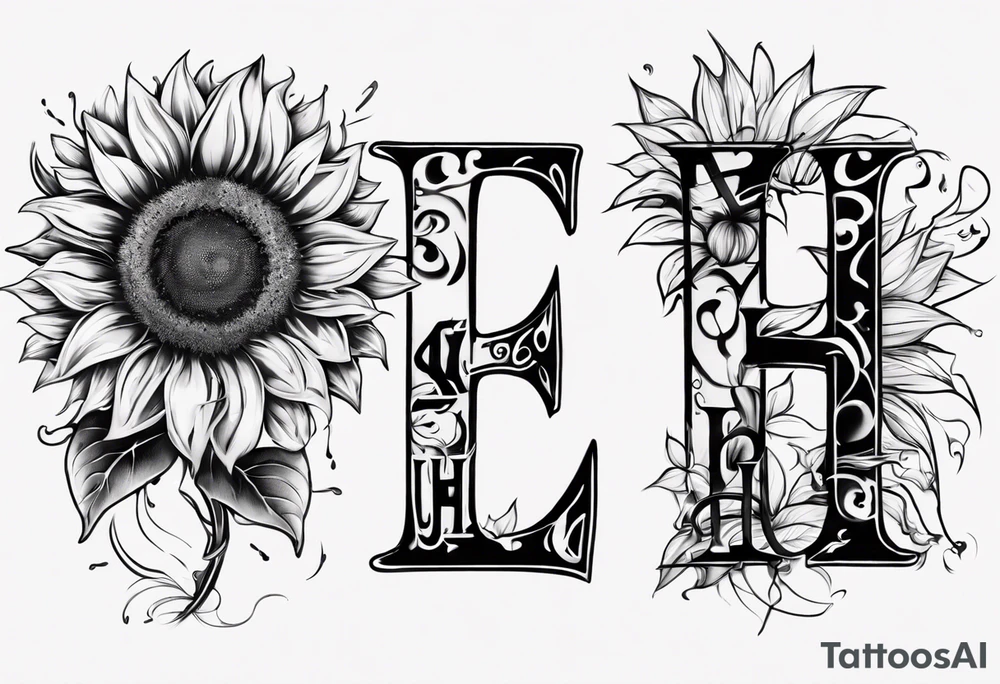 combining the letters E and H with a sunflower image tattoo idea