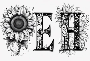 combining the letters E and H with a sunflower image tattoo idea