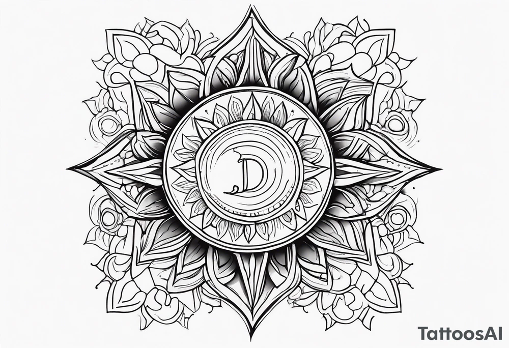 Letter d sun fine line tattoo idea