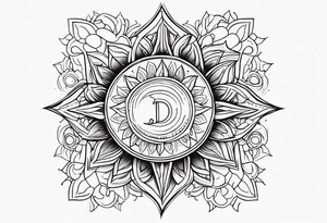 Letter d sun fine line tattoo idea