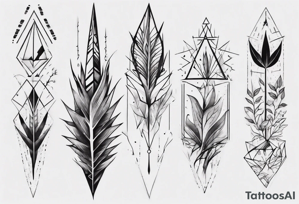 full arm tattoo. scary pointy leaves combined with geometric shapes. whole arm tattoo idea